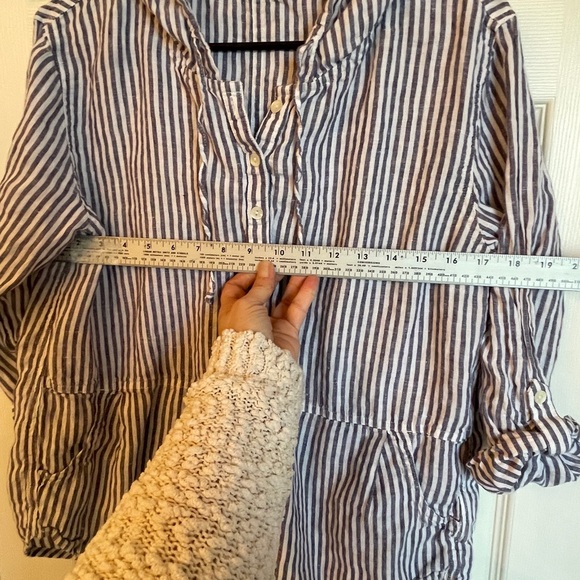 C&C California Blue White Striped Linen Hooded Top Size M - Picture 11 of 11